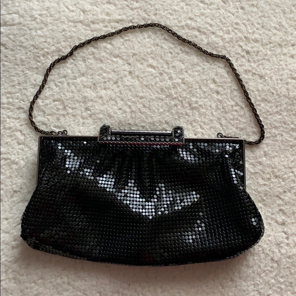 The Limited black chain mail-like material clutch